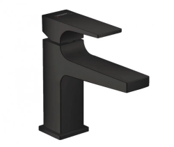 Смеситель для раковины Hansgrohe Metropol 100 однорычажный, фиксированный излив, длина 12,7 см, керамический, латунь, цвет матовый черный, со сливным клапаном Push-Open