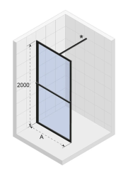 Душевая перегородка Riho Lucid GD400, 90х200 см, прозрачное стекло, правая/левая, универсальная, фиксированная, прозрачное закаленное стекло, профиль черный, прямоугольная