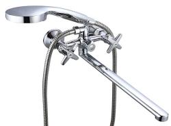 Смеситель для ванны/душа Voda Star двухвентильный, керамический, настенный, излив 350 мм, с гибким шлангом, лейкой, хром, латунь STR31