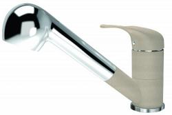 Смеситель для кухни Florentina Сигма, однорычажный, выдвижной, керамический, с режимом душа, высота излива 12,5 см, латунь, цвет песочный