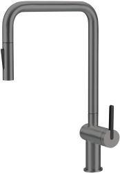 Смеситель для кухни/мойки Deante Momi однорычажный, поворотный, с выдвижным U-изливом, керамический, длина излива 225 мм, латунь, цвет титан