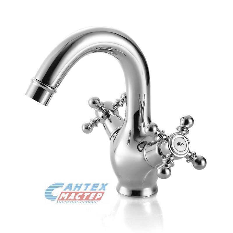 Смеситель для раковины Iddis Sam двухвентильный, излив короткий, поворотный, керамический, латунь, цвет хром, без донного клапана