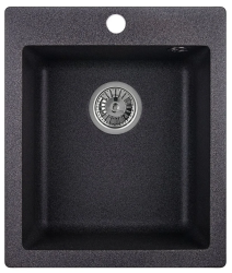 Мойка EMAR 41,5х49 см, врезная, из кварцевой крошки, прямоугольная, цвет антрацит, без отверстия под смеситель, слив-перелив, без крыла, для кухни