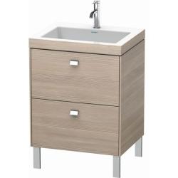 Тумба c раковиной Duravit Brioso, 60х48х70,1 см, напольная, 2 выдвижных ящика, ДСП, цвет: сосна серебристая/хром /Vero Air, мебельная, прямоугольная, цвет белый, фарфоровая, с площадкой под смеситель, без перелива