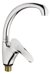 Смеситель для кухни/мойки LEDEME, однорычажный, поворотный, латунный, высокий, длина излива 201 мм, латунь, цвет хром