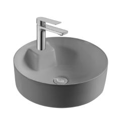 Раковина/умывальник Aquatek Европа, 40,5х40,5 см, накладная, круглая, санфарфор, цвет серый матовый, с отверстием под смеситель, без слив-перелива, умывальник