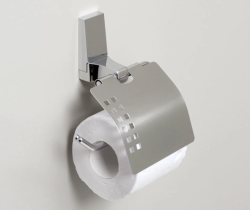 Держатель для туалетной бумаги WasserKRAFT Lopau, с крышкой, настенный, цвет: хром, металлический, для туалета/ванной/ванной комнаты, бумагодержатель