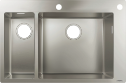 Мойка кухонная Hansgrohe 180/450, S71, S712-F655, 75,5х50х19 см, две чаши, врезная сверху, нержавеющая сталь, прямоугольная, цвет нержавеющая сталь, 1 отверстие под смеситель, 1 отверстие для сливного гарнитура, слив-перелив