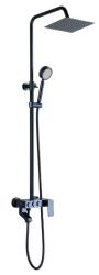 Душевая система Ekko, настенная, цвет синий, комплект: однорычажный смеситель/излив/тропический душ (с верхней лейкой)/штанга/лейка/шланг, алюминий, наружного монтажа
