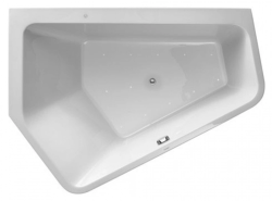 Ванна Duravit Paiova 5 177х130 см гидромассажная, пристенная, акриловая, цвет: белый, с рамой/сливом-переливом/фронтальной панелью, асимметричная/угловая, с системой гидромассажа Air-System, c двумя наклонами для спины, левая