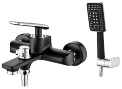 Смеситель для ванны/душа LEDEME настенный, однорычажный, неповоротный, латунный, длина излива 114 мм, латунь, цвет черный/хром