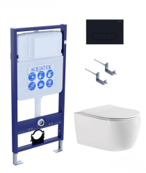 Комплект унитаза с инсталляцией Aquatek Европа (Сет) c сиденьем микролифт, с клавишей смыва (кнопкой, клавишей двойного смыва) черная матовая, комплект крепления