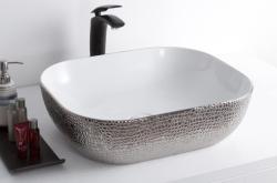 Раковина для ванной CeramaLux NC D1333H021 45,5х13,5х32 накладная, прямоугольная, керамическая/фарфоровая, цвет белый/серебро, без отверстия под смеситель, без слива-перелива