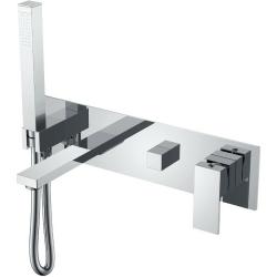 Смеситель для ванны/душа Boheme Qubic, однорычажный, встраиваемый, керамический, неповоротный, длина излива 188 мм, латунь, цвет хром