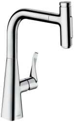 Смеситель для кухни/мойки Hansgrohe Metris Select M71, 240 sBox 2jet, однорычажный, керамический, с поворотным/вытяжным изливом, длина 20,8 см, латунь, цвет хром
