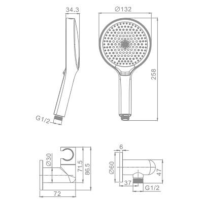 Душевой гарнитур Raglo R476.42.03 комплект: ручной душ 3 режима/держатель для душа/шланг для душа 150 см, латунь/пластик, цвет сатин золотой, (с подключением шланга)