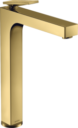 Смеситель для раковины/умывальника Axor Citterio 280, однорычажный, с рычаговой рукояткой с текстурой, фиксированный излив, длина излива 20 см, керамический, латунь, цвет полированное золото, со сливным гарнитуром