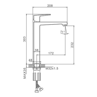Смеситель для раковины/умывальника Splenka S01.15 высокий, однорычажный, неповоротный, фиксированный излив, длина 172 мм, высота 232 мм, латунь, цвет хром