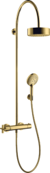 Душевая система Axor Citterio Showerpipe 180 1jet, высота 129,7 см, цвет: полированное золото, комплект:  верхний душ/ручной душ/душевой термостат/душевой шланг/держатель для душа, наружного монтажа, настенная, латунная, для душа/ванной