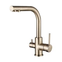 Смеситель для кухни/мойки Paulmark Essen, с подключением к фильтру/биканальный, однорычажный, поворотный излив, керамический картридж, высокий, длина излива 197 мм, латунь, цвет бронза