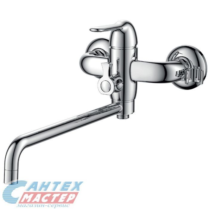 Смеситель для ванны/душа D&K Ambrosius Rhein однорычажный, керамический, настенный, излив длинный литой 298 мм, латунь хром, горизонтальный, фиксированный, однорукий, кран, комплект, сантехника, размер, характеристики, высота, расстояние (Д&K) 