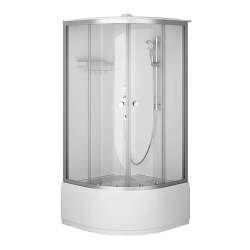 Душевая кабина AM.PM X-Joy 90x90 см поддон высокий, четверть круга/угловая, стекло прозрачное 4 мм, заднее белое, с верхним душем, профиль серебристый, без гидромассажа, с крышей