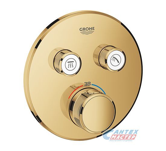 Смеситель для душа Grohe Grohtherm SmartControl термостатический, скрытого монтажа, на 2 выхода, керамический, настенный, без излива/шланга/лейки, латунь, цвет холодный рассвет