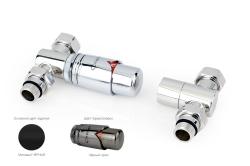 Автоматический терморегулятор Сунержа прямой G 1/2" НР х G 3/4" набор, цвет матовый чёрный, чёрный хром