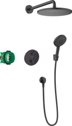 Душевая система Hansgrohe Croma 280 1jet с Ecostat S, 28 см, цвет матовый черный, комплект: верхний душ/ручной душ/термостат/скрытая часть/настенный вывод/держатель для душа/шланг для душа, скрытого монтажа, настенная, латунная, для душа/ванной