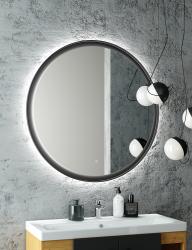 Зеркало Континент "Planet Black Led", 100х100 см, с LED/ЛЕД-подсветкой (теплая), цвет рамы: черный, круглое, выключатель бесконтактный, для ванны, навесное/подвесное/настенное