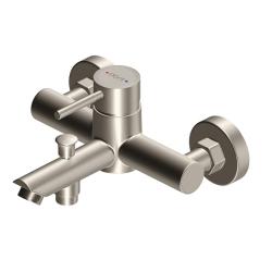 Смеситель для ванны/душа Dorff Logic однорычажный, керамический, настенный, излив короткий литой 124 мм, нержавеющая сталь, цвет никель