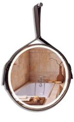 Зеркало Silver Мirrors Капитан, 51х51 см, с LED/ЛЕД-подсветкой, круглое, выключатель бесконтактный, подвес из натуральной кожи, для ванны