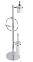 Стойка напольная Cezares Olimp цвет хром, набор: ерш для унитаза/ бумагодержатель/мыльница округлая/дозатор/полотенцедержатель, для туалета/биде