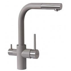 Смеситель для кухни Florentina Кристалл, однорычажный, выдвижной, керамический, с высоким изливом, высота излива 30,8 см, латунь, цвет грей, с подключением к фильтру чистой воды