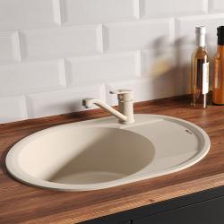 Мойка кухонная Lemark LACHA 620, 47х62х19,7 см, врезная, кварцгранит, овальная, цвет шампань, без отверстия под смеситель, с крылом, оборачиваемая, слив-перелив, врезная в столещницу, для кухни