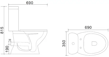 Унитаз-компакт Azario AZ-2037-P 690х345х810 белый, горизонтальный, (в стену) выпуск, напольный, с быстросъемным сиденьем микролифт