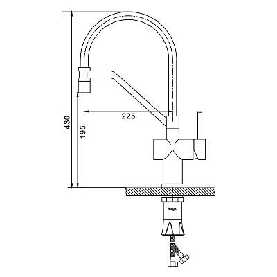 Смеситель для кухни/мойки Raglo R86.41.05 однорычажный, поворотный, керамический картридж, съемный/гибкий излив на магните, длина излива 225 мм, нержавеющая сталь/силикон, цвет сатин/черный