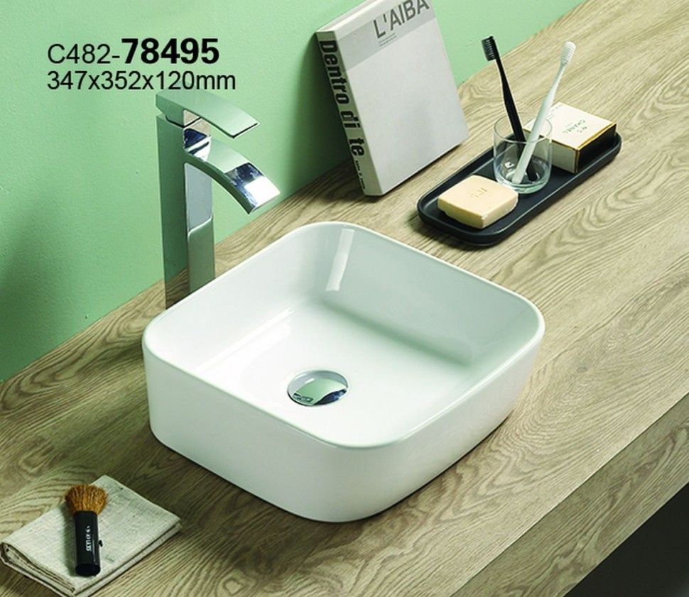 Раковина для ванной CeramaLux 78495 34,7х12х35,2 накладная, прямоугольная, керамическая/фарфоровая, цвет белый, без отверстия под смеситель, без слива-перелива