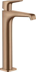 Смеситель для раковины/умывальника Axor Citterio E 250, однорычажный, с рычаговой рукояткой, фиксированный излив, длина излива 16,3 см, керамический, латунь, цвет шлифованное красное золото, со сливным гарнитуром