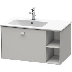 Тумба под раковину Duravit Brioso, 82х47,9х44,2 см, подвесная, 1 выдвижной ящик, с открытой полкой слева, ДСП, цвет: бетонно-серый, шкафчик навесной, механизм доводчика, прямоугольная, левая, в ванную комнату