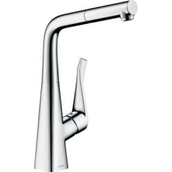 Смеситель для кухни/мойки Hansgrohe Metris M71, 320 Eco sBox 1jet, однорычажный, керамический, с поворотным/вытяжным L-образным изливом, длина 21,9 см, латунь, цвет хром Смеситель для кухни/мойки Hansgrohe Metris M71, 320 Eco sBox 1jet, однорычажный, керамический, с поворотным/вытяжным L-образным изливом, длина 21,9 см, латунь, цвет хром