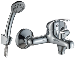 Смеситель для ванны/душа Rossinka, однорычажный, настенный, керамический, неповоротный, с коротким изливом 145 мм, латунь, цвет хром, для ванной