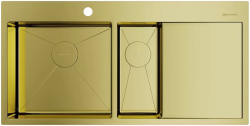 Мойка кухонная Omoikiri Akisame 100-2-LG-L, две чаши, 51х100 см, врезная, из нержавеющей стали, прямоугольная, цвет светлое золото, с отверстием под смеситель, с крылом справа, слив-перелив, врезная в столещницу, для кухни