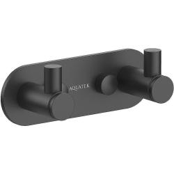 Крючок двойной Aquatek Европа настенный, нержавеющая сталь/латунь, форма округлая, для полотенец/халатов в ванную/туалет/душевую кабину, цвет матовый черный