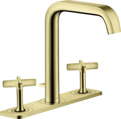 Смеситель для раковины/умывальника Axor Citterio E 170 на 3 отверстия, двухвентильный, фиксированный излив, длина излива 16,5 см, керамический, латунь, цвет полированная медь, с панелью, со сливным гарнитуром