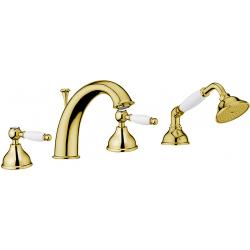 Смеситель для ванны/душа Webert Dorian двухвентильный, на борт ванны, излив 190 мм, неповоротный, латунь, цвет золото