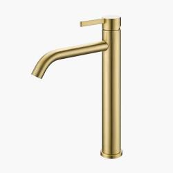 Смеситель для раковины/умывальника Splenka S221.15.03 высокий, однорычажный, неповоротный, фиксированный излив, длина 185 мм, высота 227 мм, нержавеющая сталь, цвет золотой сатин