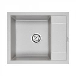 Мойка кухонная Paulmark OPTIMUM, 60х50х20 см, врезная, кварцевый композит, прямоугольная, цвет серый, без отверстия под смеситель, без крыла, слив-перелив, врезная в столещницу, для кухни