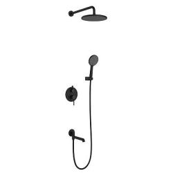 Душевая система Raglo R20.27.06 встраиваемая, цвет черный, комплект: однорычажный смеситель/излив/тропический душ круглый (с верхней лейкой)/лейка/шланг, скрытый монтаж