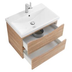 Тумба под раковину BelBagno Marino-Cer 60, 60х45х55 см, подвесная, 2 выкатных ящика, МДФ, цвет: белый дуб, шкафчик навесной, механизм доводчика, прямоугольная